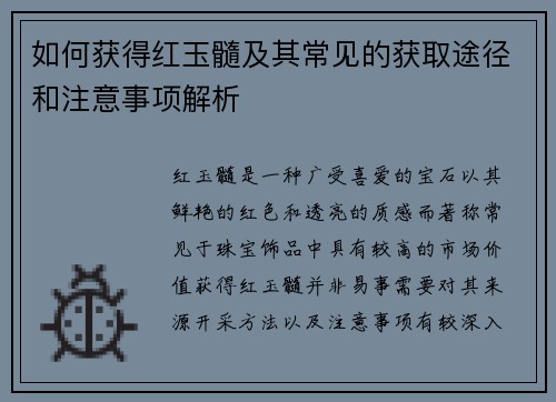 如何获得红玉髓及其常见的获取途径和注意事项解析